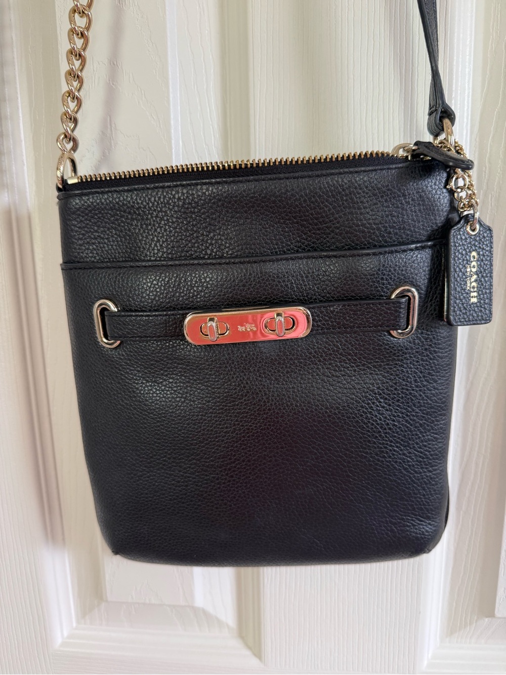 Coach Black Pebbled Leather Crossbody with Gold-Tone Accent